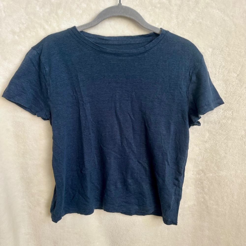 J.Crew Women's 100% Linen Crewneck Tee Shirt Navy Blue Size Small
